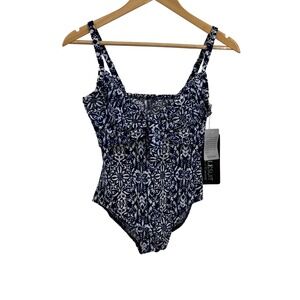Miraclesuit Womens Majorca Sanibel One Piece Swimsuit Blue Floral Sz 8 UV Beach